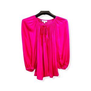 Jennifer Lopez Hot Pink Pleated Blouse, Front Tie, Oval Cut-Out, Size 1X